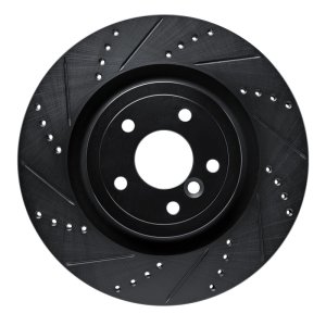 Jaguar XF Brake Rotor (1) - Rear Left - R1 Concepts - Drilled & Slotted - Black - `16-`24